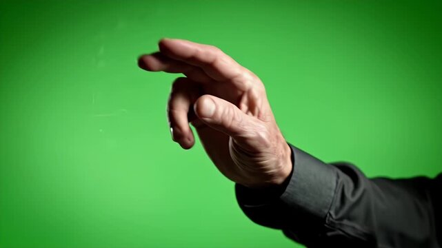 Close up of an older man's hand in a dark suit jacket interacting with a futuristic holographic interface displaying digital schematics on a vibrant