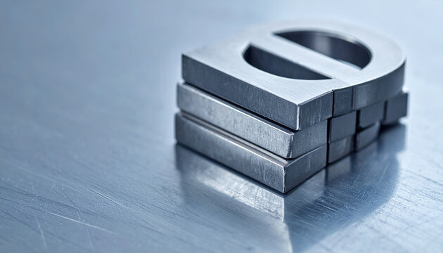 Rare earths mining sustainability magnet metal stack on steel surface industrial concept with clean design