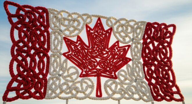 Canadian flag made of crochet, maple leaf symbol