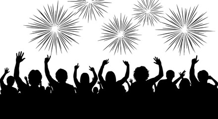 Fototapeta premium People dancing and fireworks silhouette.