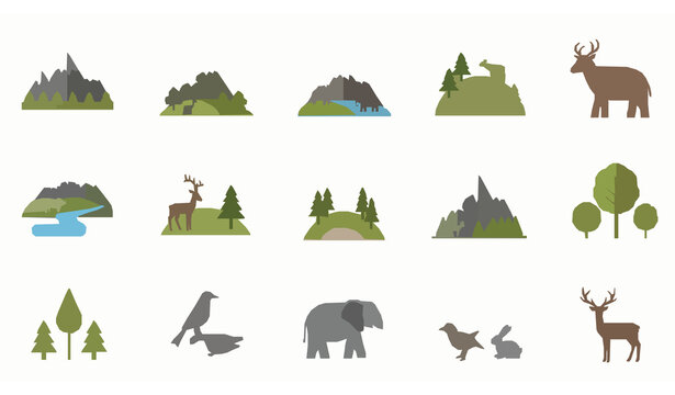 Wildlife icon flat vector animal nature symbol set