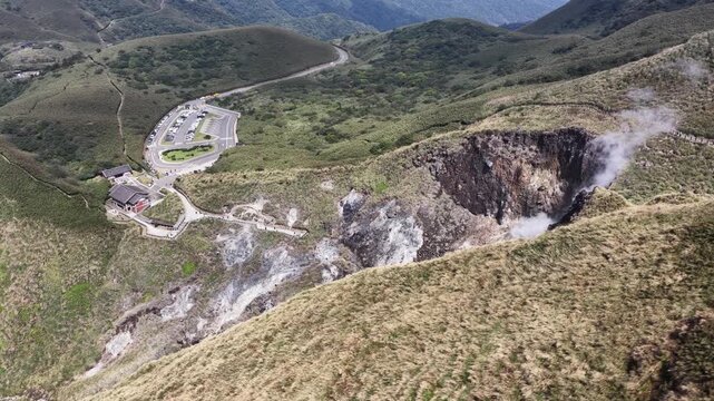 Aerial view of xiaoyoukeng volcanic fumaroles in yangmingshan national park