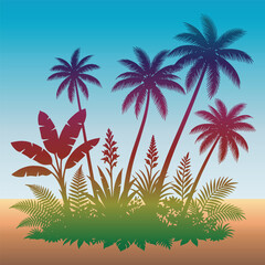 Obraz premium Silhouette of Tropical Palm Trees Group.