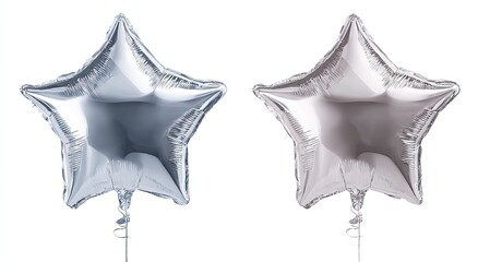 Two silver star-shaped balloons, one slightly darker, isolated on white