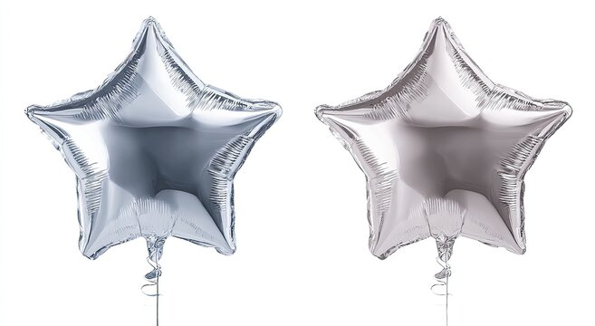 Two silver star-shaped balloons, one slightly darker, isolated on white