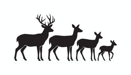 black and white silhouette set of Deer very high quality vector illustration. © dinesh