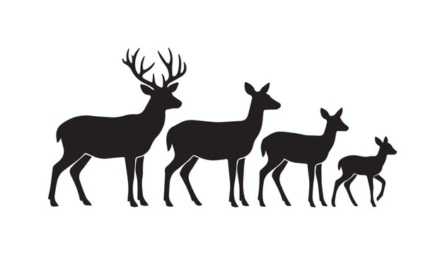 black and white silhouette set of Deer very high quality vector illustration.