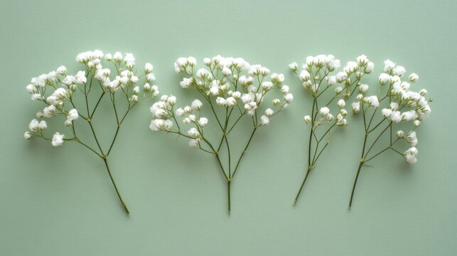white baby's breath flowers on green background