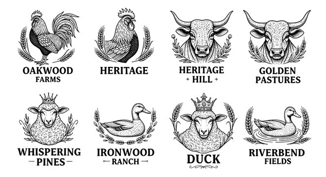 Farm and Ranch Logos with Animal Illustrations Collection