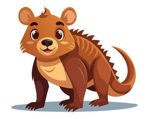 Cute brown marsupial or baby kangaroo standing with curious expression and long tail for Australian wildlife themes and children educational material illustrations © firstcolor
