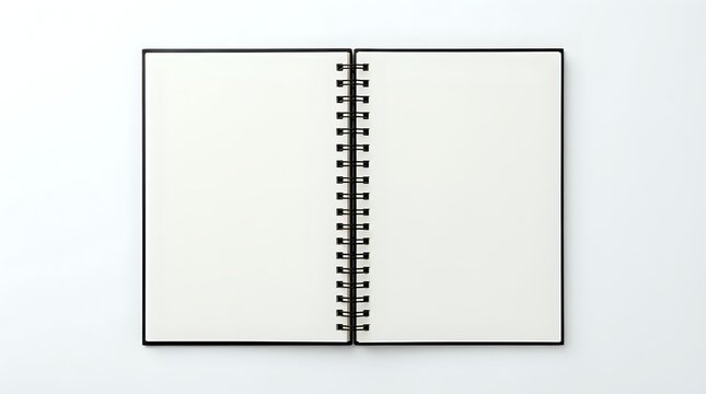 Open blank notebook with spiral binding showing empty cream pages ready for writing, sketching or planning projects.