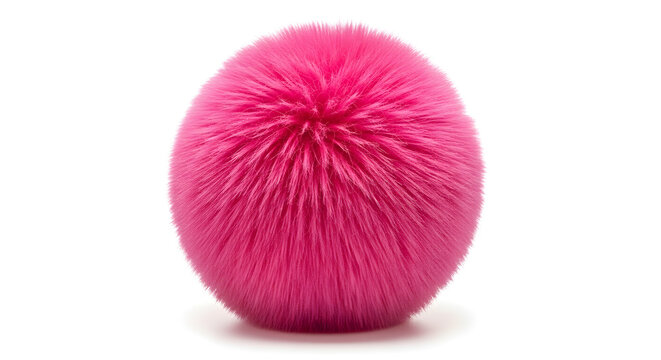 A vibrant pink fluffy pompom ball isolated on white background