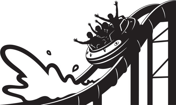 Water park, black and white vector illustration, fun ride, splashy amusement park attraction