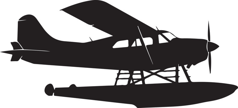 Seaplane, airplane, floatplane, black silhouette, vector aircraft
