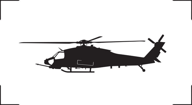 Black helicopter silhouette, aircraft icon, vector illustration, military helicopter