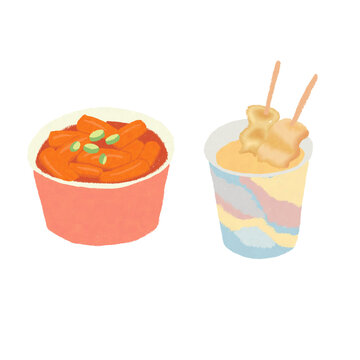 Tteokbokki and odeng street food drawing