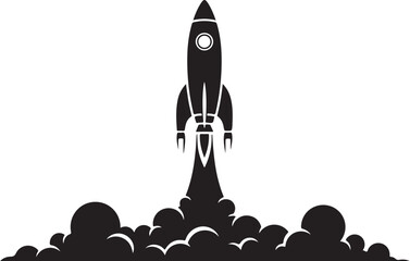 Fototapeta premium Black rocket ship blasting off, space launch icon, vector illustration, astronomy symbol