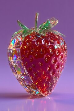 Vibrant Crystal Strawberry on Purple Background with Sparkling Details