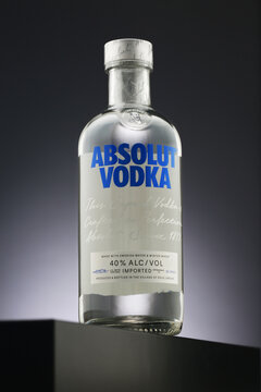 Kropyvnytskyi, Ukraine - 4.8.2026: Absolut vodka on gradient gray background
