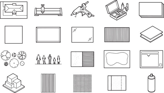 Collection of a Crafting tools and supplies: a complete set of art supply tools, each tool is ready to use for creating art.