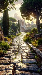 Obraz premium Ancient Roman path view