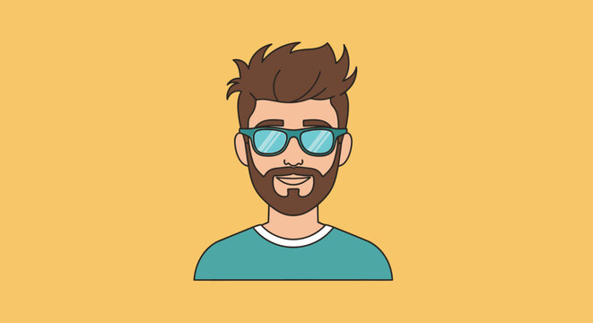 Cartoon portrait of a man wearing glasses with brown hair and beard