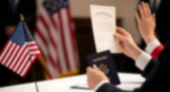 Naturalization ceremony a new citizen swears allegiance to the united states