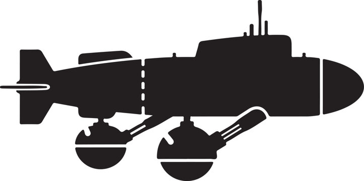 Black submarine icon, military vessel silhouette, naval boat graphic, vector illustration
