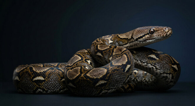 Majestic Python Snake on Dark Background Studio Portrait