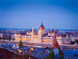 Obraz premium Hungarian Parliament Building, Parliament of Budapest. Aerial drone view of Budapest architecture, stunning historic building from above.