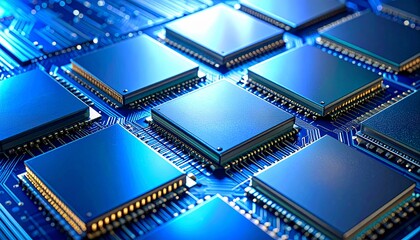 Obraz premium AIチップ向け2.5Dチップレット・インターポーザーアーキテクチャ, 2.5D Chiplet Architecture on Silicon Interposer for AI Accelerator 
