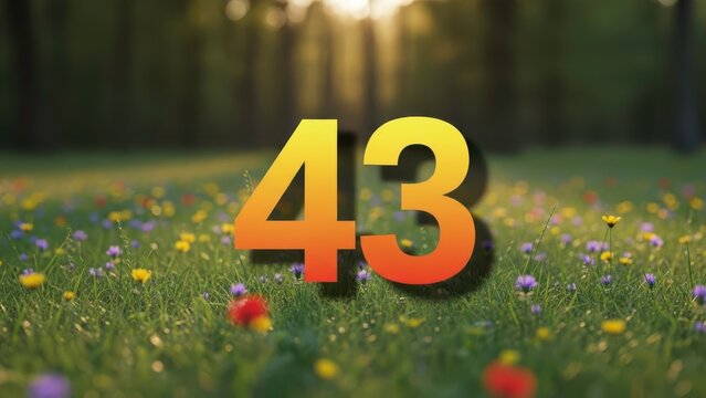 Number 43 with Yellow and Orange Gradient in a Field of Wildflowers
