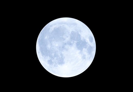 Full blue moon on night black sky, Artemis blue moon isolated on night sky
