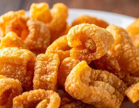 Crispy Golden Fried Pork Rinds Snack Bowl.