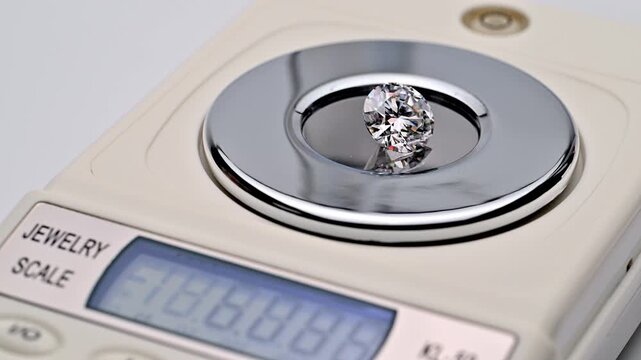Diamond placed on scale with tweezers.