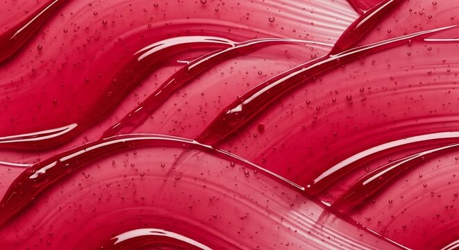 Close-up Macro Shot of Red Glossy Liquid Swirls Texture.