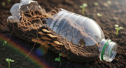 Naklejka premium Eco-Friendly Reusable Water Bottle with Soil and Plant Seeds Inside.