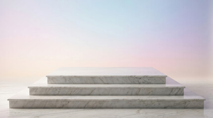 Fototapeta premium Minimalist stack of three rectangular concrete blocks against a gradient backdrop