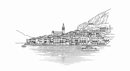 Fototapeta premium A charming seaside town with boats floats on the water
