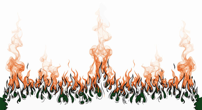 Stylized border of flames with orange, white, and dark green hues