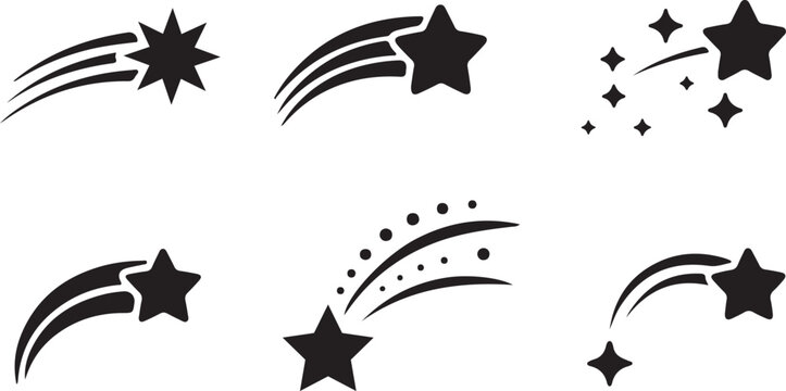 Vector set of black and white bat silhouettes and origami bird icons featuring star patterns and butterfly shapes for tattoo art or Christmas decoration elements