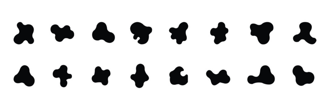 Abstract blob shapes vector set. Organic fluid liquid forms, black minimal design elements for white  background