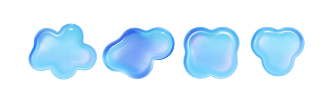 Holographic jelly blob shapes set. For y2k design, liquid geometry, glossy UI elements, futuristic stickers, ice drop forms and abstract web graphics