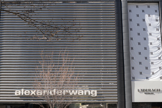 exterior of Alexander Wang at 110 Bloor St W; a Minimalist flagship by Stamuli, 2023, offering designer streetwear, leather goods, and footwear, Toronto