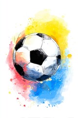 Fototapeta premium Vibrant watercolor football design captures the spirit of the upcoming World Cup 2026.