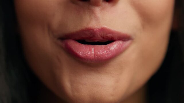 Extreme close up female open mouth saying wow amazing news reaction unrecognizable woman wonder surprised excited amazed smile toothy dental medicine unknown girl rejoicing achieve surprise stunned