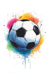 Naklejka premium Vibrant watercolor football design captures the spirit of the upcoming World Cup 2026.