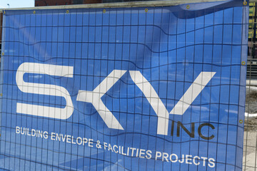 Naklejka premium construction banner for Sky Contracting Inc (building envelope and facility management projects) at Harbourfront Centre, Toronto