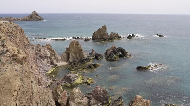 Rugged steep coast (Cabo de Gata) in Andalusia, Spain.
