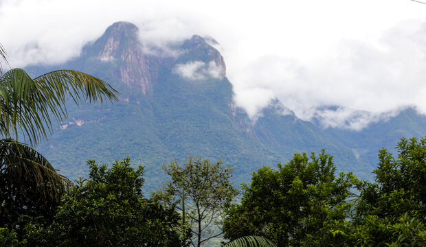 
Pico Marumbi partially obscured by clouds, a mountain in the Serra do Mar mountain range in the state of Paran&aacute;, southern Brazil.